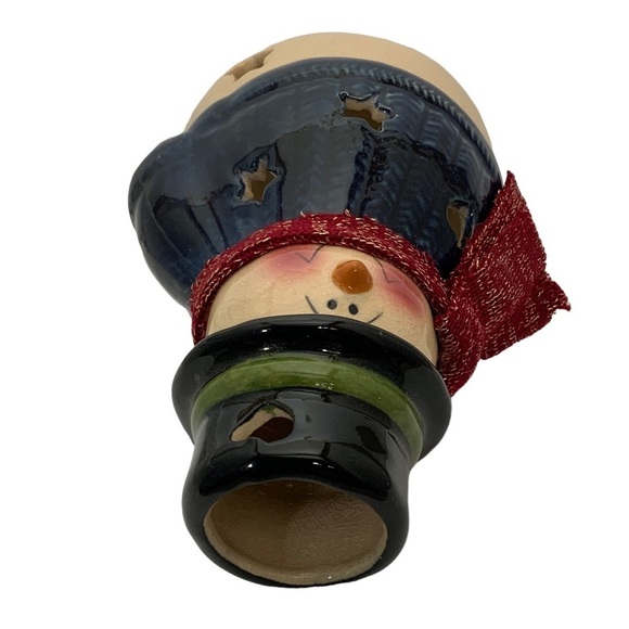 Old World Snowman Candle Votive Holder Glazed Clay Pottery Pierced Cut Outs NWT - Picture 6 of 15